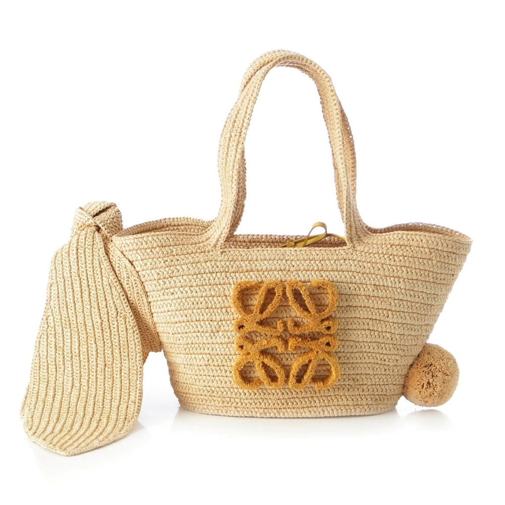 Loewe raffia rabbit anagram handbag Beige Cream
